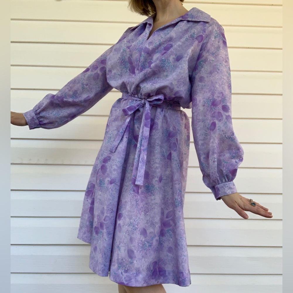 Vintage Flowered Lavender Dress, Medium